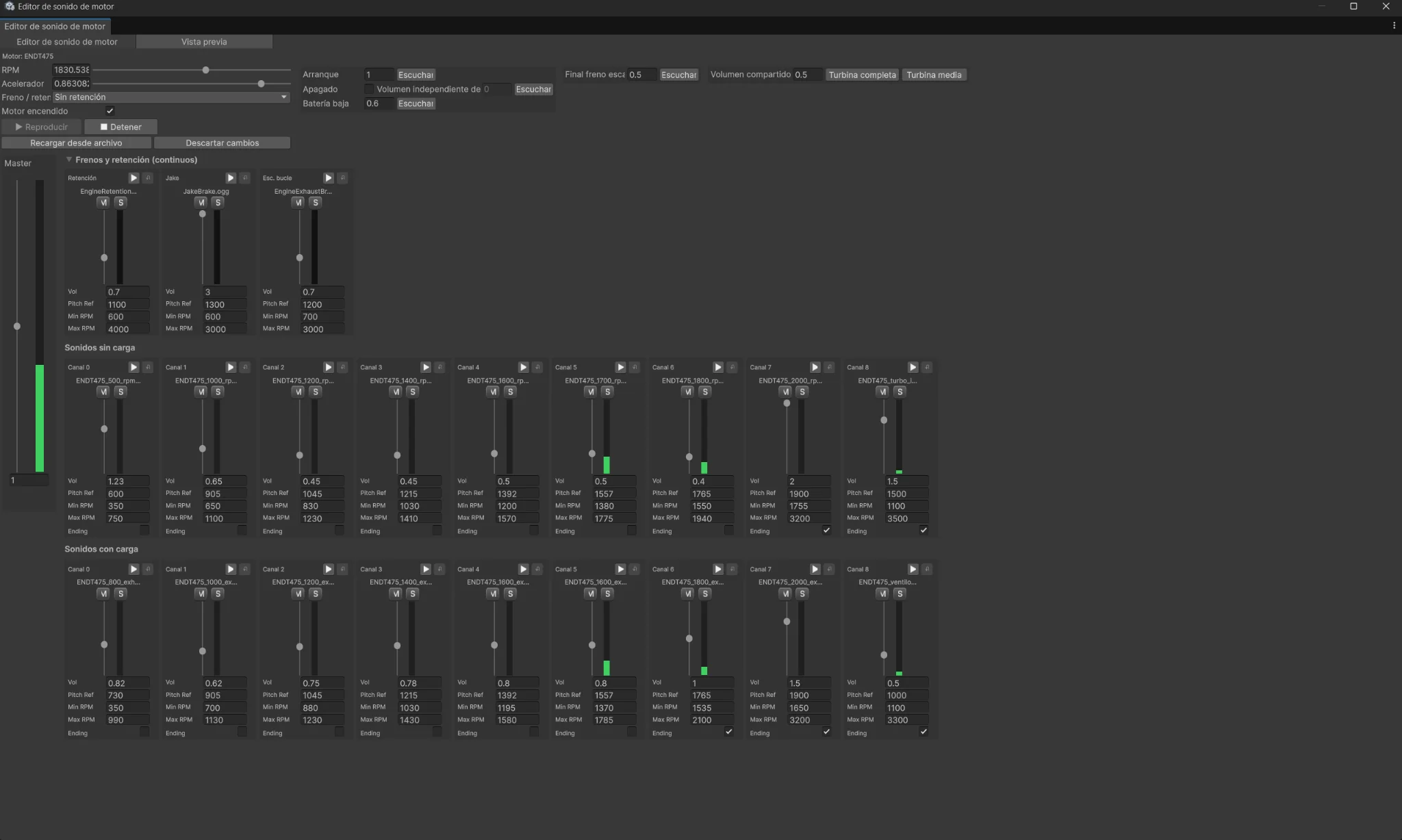 Editor de som de motores de Grand Truck Simulator 3 no Unity